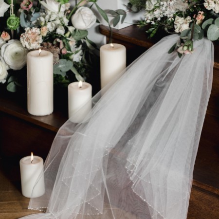 Linzi Jay Beaded Scalloped Edge Veil With Crystal Drops La