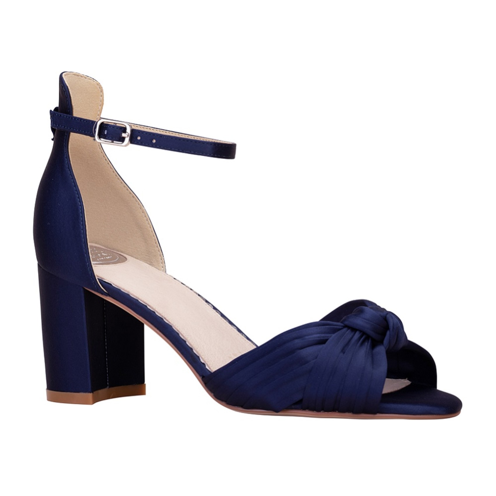 Perfect Bridal Lucinda Midnight Satin Knotted Block Heel Sandals