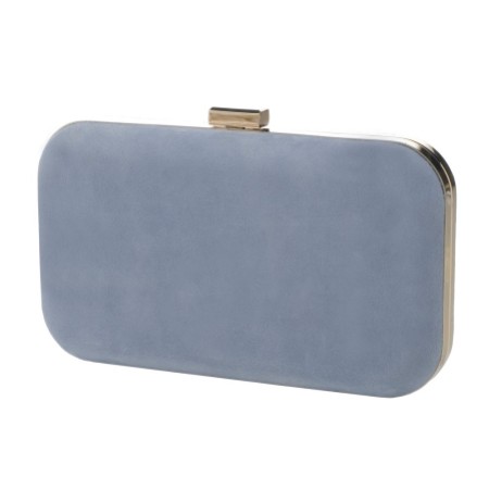 blue suede clutch bag