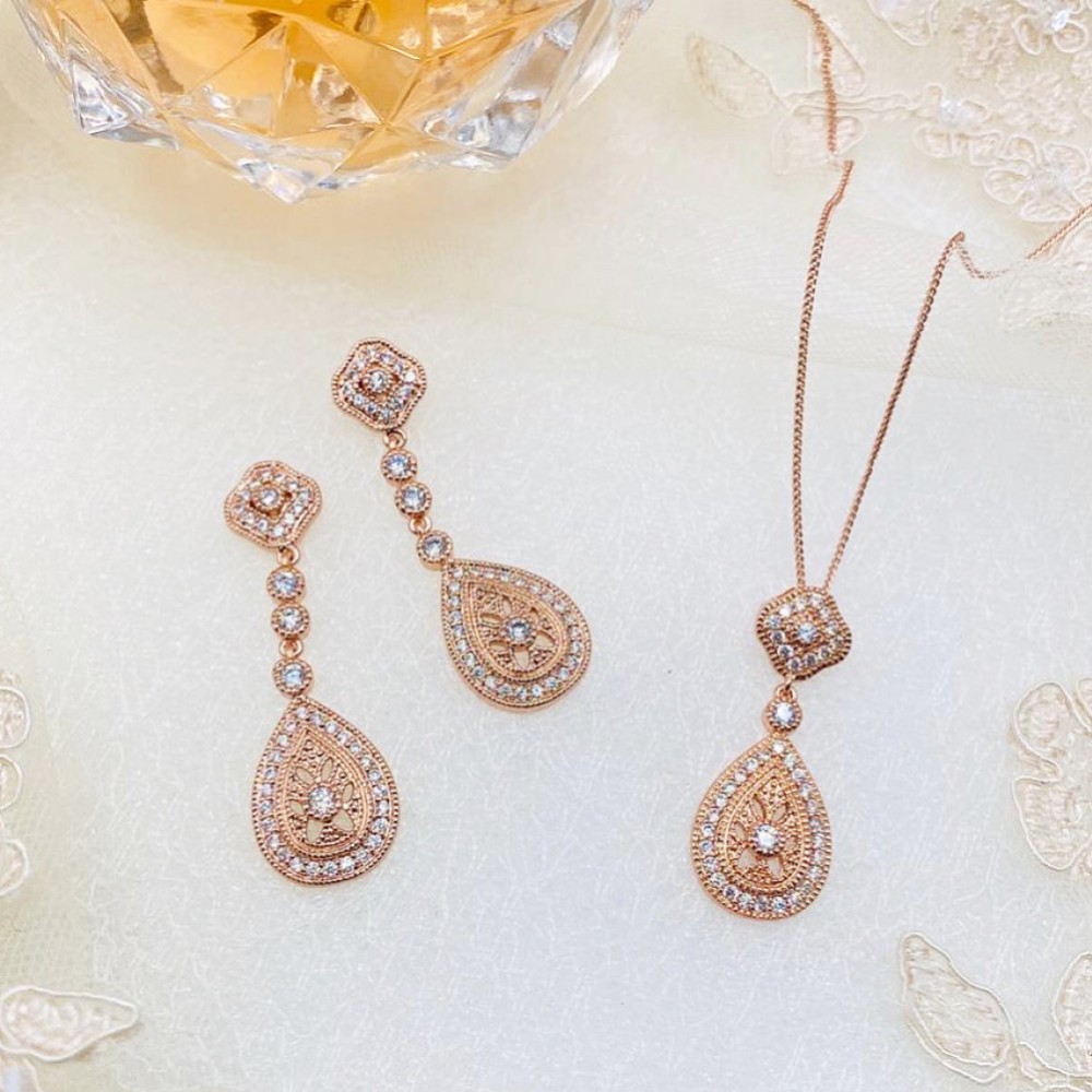 Ivory and Co Moonstruck Rose Gold Crystal Bridal Jewellery Set