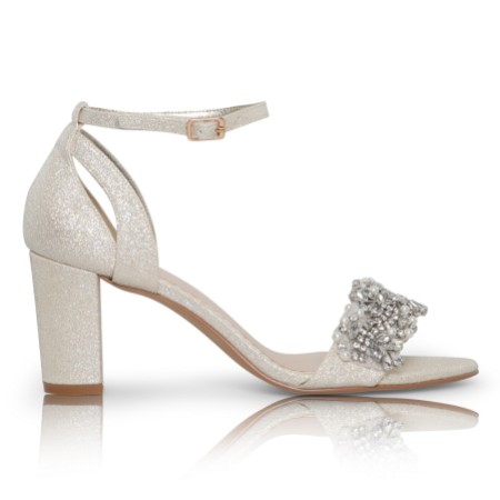 Perfect Bridal Alexa Taupe Satin Embellished Block Heel Sandals