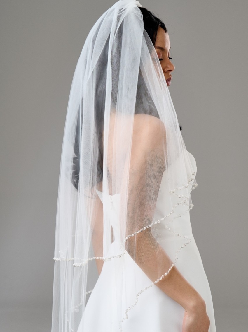 Two Tier Pearl Beaded Headband Veil