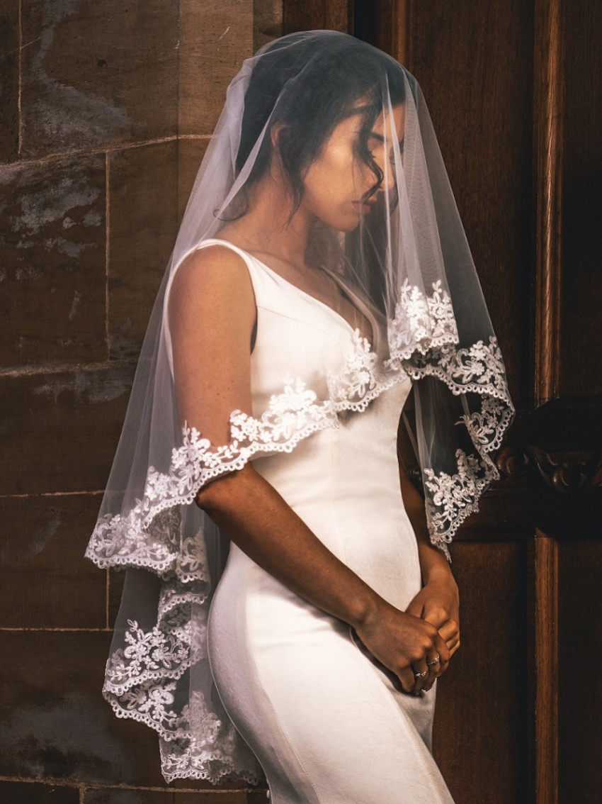 Two tier floral lace wedding veil